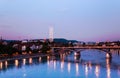 Wettstein bridge lights reflecting in Rhine river