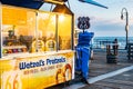 Wetzel`s Pretzels food truck on Route 66 at Santa Monica Pier, California