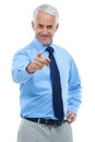 Weve found the right man. Studio portrait of a happy businessman pointing at the camera isolated on white. Royalty Free Stock Photo