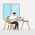 Work from home, work space. flat design Work desktop top view, office desk table with laptop. work at home. living room. working r Royalty Free Stock Photo