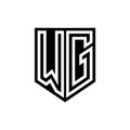 WG Logo monogram shield geometric white line inside black shield color design