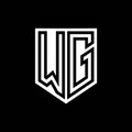 WG Logo monogram shield geometric black line inside white shield color design