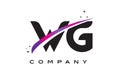 WG W G Black Letter Logo Design with Purple Magenta Swoosh