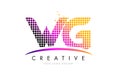 WG W G Letter Logo Design with Magenta Dots and Swoosh