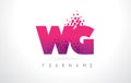 WG W G Letter Logo with Pink Purple Color and Particles Dots Design.