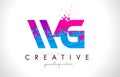 WG W G Letter Logo with Shattered Broken Blue Pink Texture Design Vector.