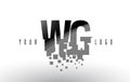 WG W G Pixel Letter Logo with Digital Shattered Black Squares