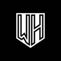 WH Logo monogram shield geometric black line inside white shield color design