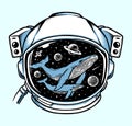 Whale in astronaut helmet illustration