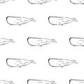 Whale, cachalot character abstract hand drawn vector seamless pattern, . Retro illustration. Marine wild mammal. Ocean