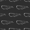 Whale, cachalot character abstract hand drawn vector seamless pattern, . Retro illustration. Marine wild mammal. Ocean