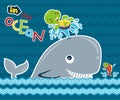 Whale cartoon with friends, turtle, fish Royalty Free Stock Photo