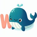 Whale clipart and letter W Royalty Free Stock Photo