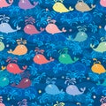 Whale color line swim seamless pattern Royalty Free Stock Photo