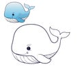 Whale Coloring Page Colored Illustration. cartoon whale character