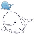 Whale Coloring Page Colored Illustration. cartoon whale character