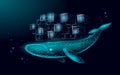 Whale and container computer docker developer app concept. Business digital open source program. Data coding steering 3D