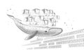 Whale and container computer docker developer app concept. Business digital open source program. Data coding steering 3D