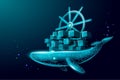 Whale and container computer docker developer app concept. Business digital open source program. Data coding steering 3D Royalty Free Stock Photo