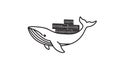 Whale and container computer docker developer app concept. Business digital open source program. Data coding steering global