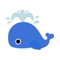 Cute blue baby whale blows