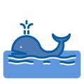 Whale cute icon drawing with water fountain in the ocean. Royalty Free Stock Photo