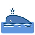Whale cute icon drawing with water fountain in the ocean. Royalty Free Stock Photo