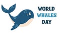 World Whale Day. Blue whales in flat style. Sea animals. Underwater world.