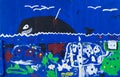 Whale. Detail of a child maritime theme graffiti 1.