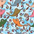 Whale dolphin fly cute colorful seamless pattern