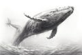 Whale drawing, Whale pencil drawing vintage. Generative Ai