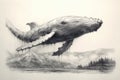 Whale drawing, Whale pencil drawing vintage. Generative Ai