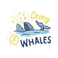 Whale eating Bitcoin. Crypto whale hand drawn.