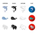 Whale, elephant,snake, fox.Animal set collection icons in cartoon,black,outline,flat style vector symbol stock Royalty Free Stock Photo