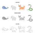 Whale, elephant,snake, fox.Animal set collection icons in cartoon,outline,monochrome style vector symbol stock Royalty Free Stock Photo