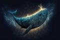 whale is floating in space among the stars. concept of a fantastic dream in sleep. Generative AI