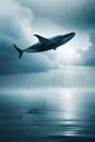 A whale flying over water AI generated