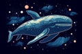 whale is flying in space among stars and Milky Way. Children's dreamy dream. Generative AI illustration