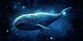 whale is flying in space among stars and Milky Way. Children's dreamy dream. Generative AI illustration