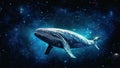 whale is flying in space among stars and Milky Way. Children's surreal dreamy dream. Generative AI illustration