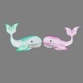 whale girl and boy pink and turquoise big fish lives and swims in the sea and ocean Royalty Free Stock Photo