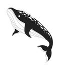 Whale humpback underwater black and white 2D cartoon character
