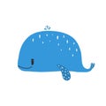 Whale icon with water fountain blow. Hand drawn vector illustration of a cute funny character. Isolated objects Royalty Free Stock Photo