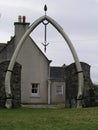 Whale jaw bone church entrance on the Isle of Lewis, Scotland, UK.