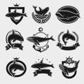 Whale label and icons set. Vector Royalty Free Stock Photo