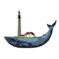 Whale and lighthouse