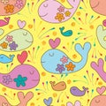 Whale like airplane flower smile inside seamless pattern Royalty Free Stock Photo