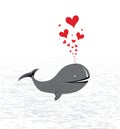 Whale in love with hearts fountain blow vector