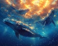 Whale migration under the ocean Royalty Free Stock Photo