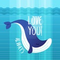 Whale - modern vector phrase flat illustration.